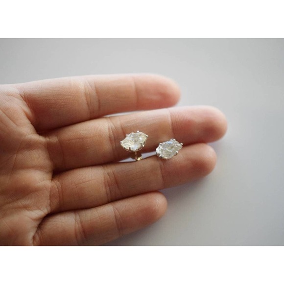 Large 4 carat Raw Quartz Earrings Rough Diamond Earring Natural Diamond … - Picture 1 of 9